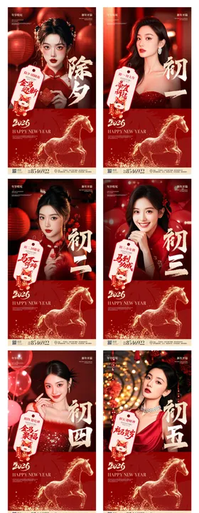 2026马年除夕春节小年新年初一海报