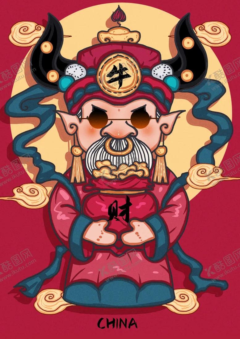 编号：66573805111627495295【酷图网】源文件下载-2021年红色喜庆牛年财神国