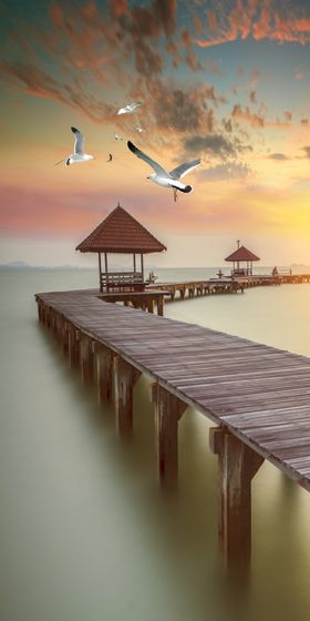 大海桥亭背景墙