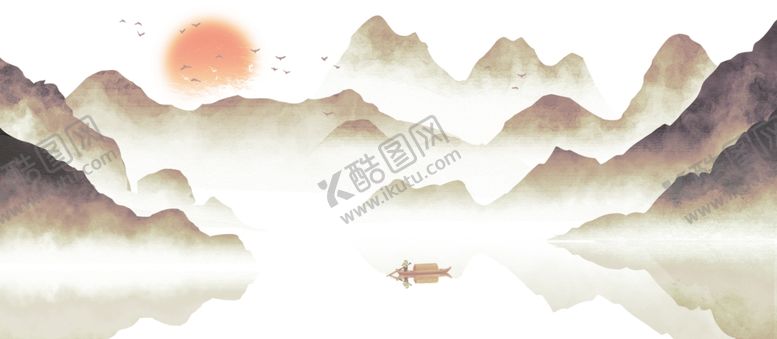 编号：23895804171941446000【酷图网】源文件下载-山水水墨复古插画背景海报素材