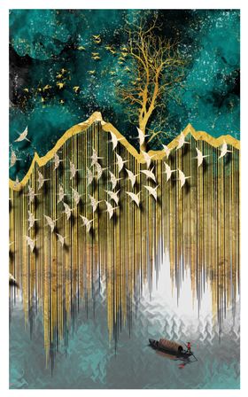 玄关画大展宏图中国风背景墙水墨背景中式背景墙