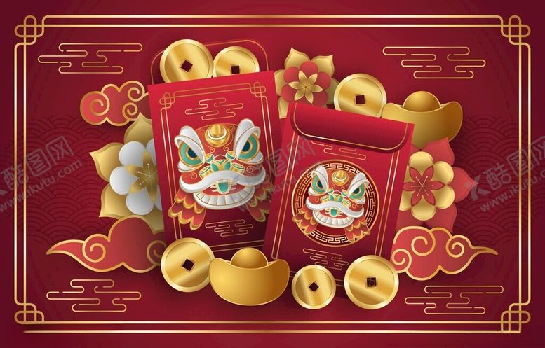 编号：89553811181715226110【酷图网】源文件下载-喜庆中式新年红包装饰图