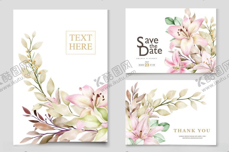 编号：14697010261101425911【酷图网】源文件下载-花卉主题婚礼请柬设计