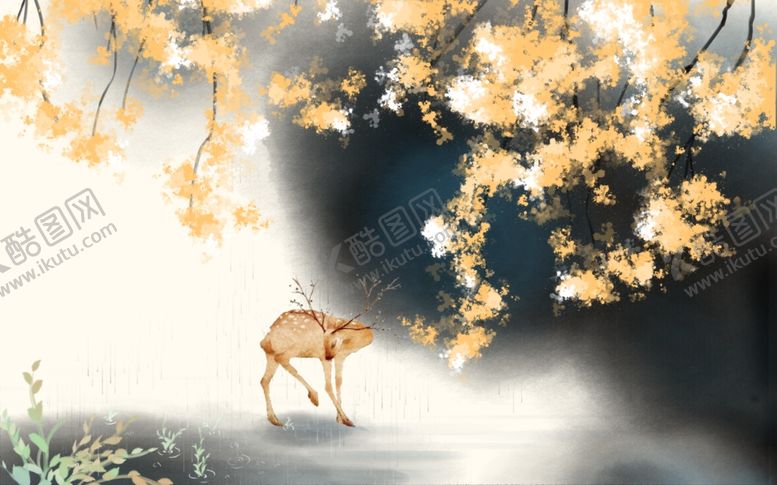 编号：19528811010953192037【酷图网】源文件下载-森林麋鹿背景墙