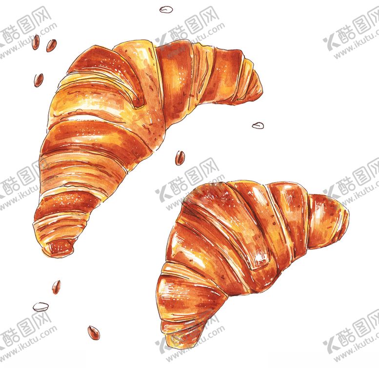 编号：82425405030434525980【酷图网】源文件下载-手绘水彩面包糕点png素材