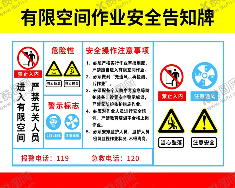 编号：48197609211128215862【酷图网】源文件下载-有限空间安全作业告知牌