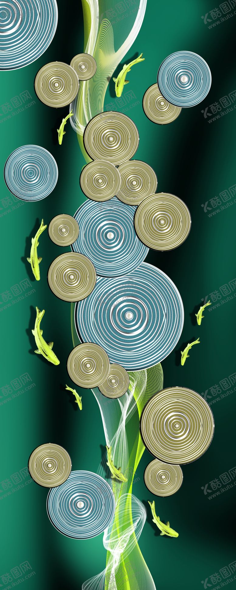编号：34236701172306248999【酷图网】源文件下载-游鱼圆轻奢挂画装饰画