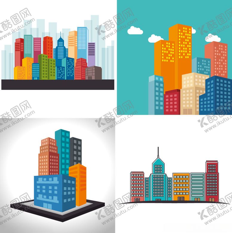 编号：42299806300647186333【酷图网】源文件下载-多彩城市建筑矢量插画
