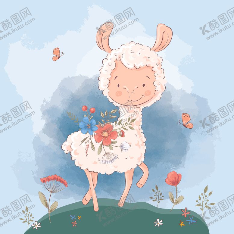 编号：12821510200353557427【酷图网】源文件下载-彩绘羊驼和花卉