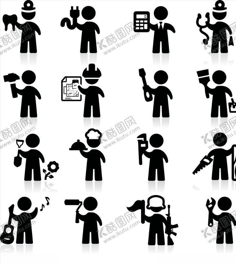 编号：21889310041538276592【酷图网】源文件下载-不同职业剪影图标