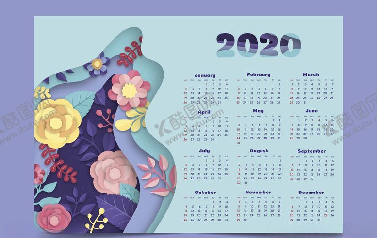 编号：89489810150143393014【酷图网】源文件下载-2020年花卉日历模板