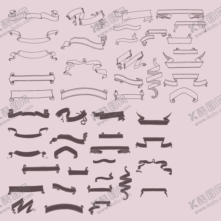 编号：80708509131225471566【酷图网】源文件下载-黑白手绘丝带素材