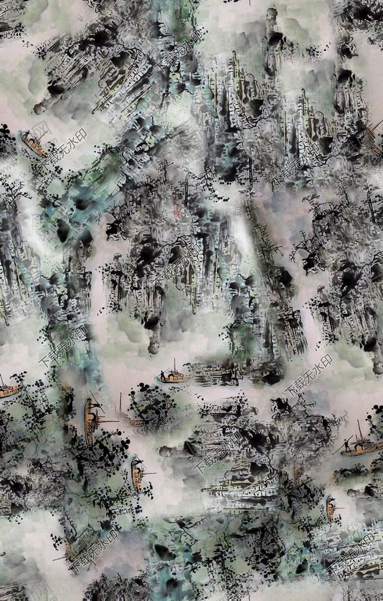编号：81670010200940344290【酷图网】源文件下载-山水画花型印花