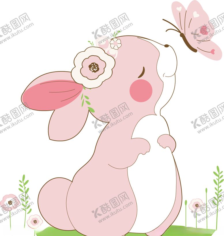 编号：11917810210936086802【酷图网】源文件下载-粉红兔和蝴蝶