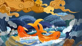 国潮插画金鱼插画