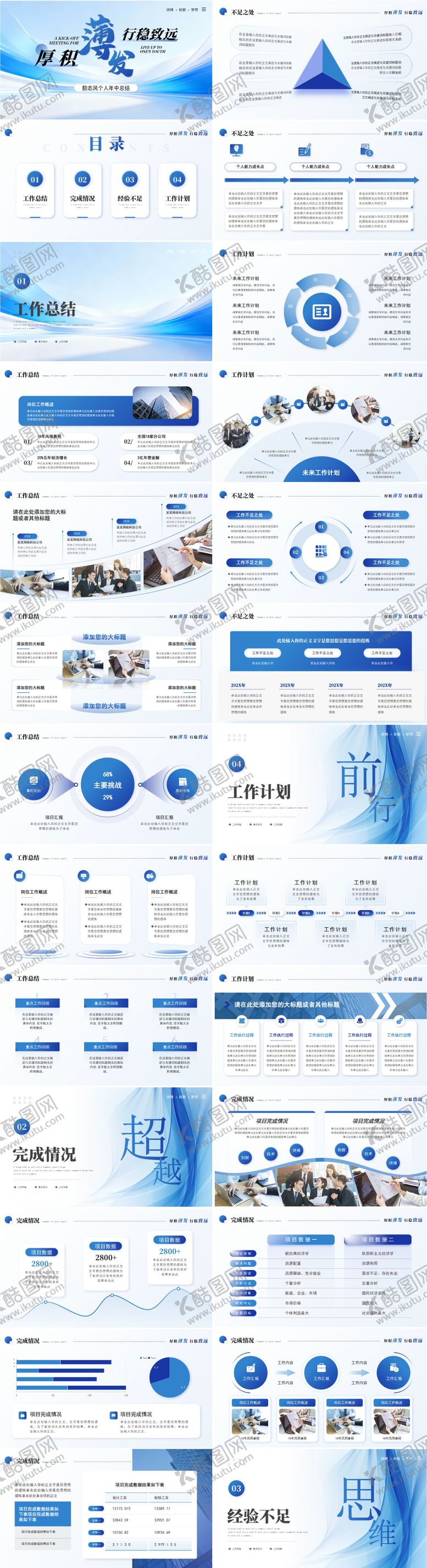 编号：56275312181143536440【酷图网】源文件下载-高级感蓝色年终总结商务PPT