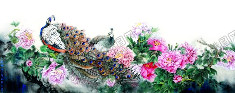 编号：56219910012023388665【酷图网】源文件下载-孔雀图牡丹花开孔雀归来