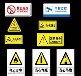 标识标牌禁止吸烟注意安全当心高温表面有电危险