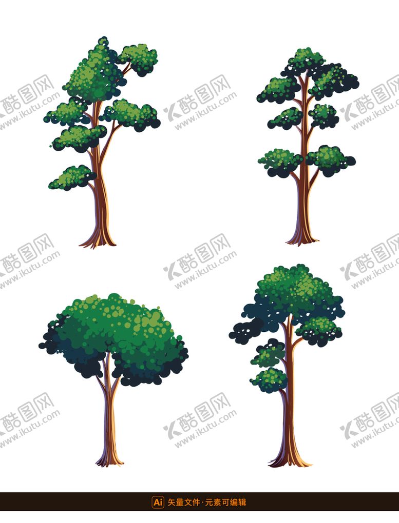 编号：69203509181043002538【酷图网】源文件下载-卡通绿色树木插画
