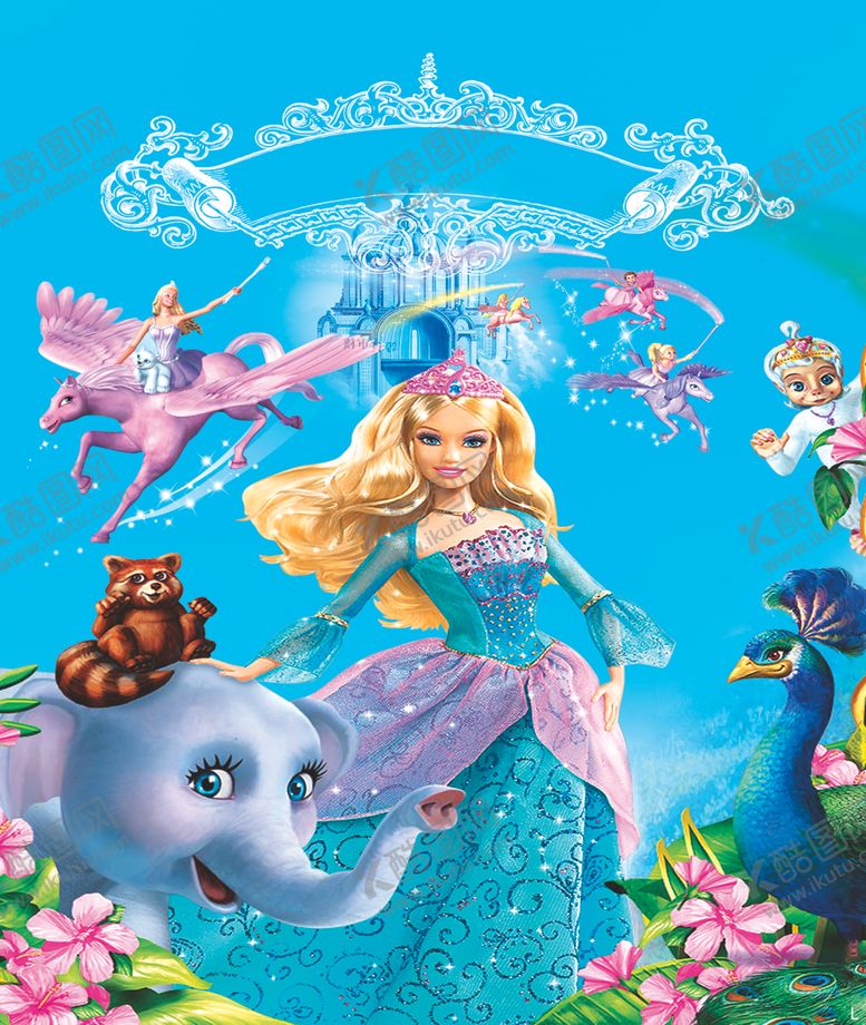 编号：91635509140347323099【酷图网】源文件下载-芭比公主大象飞马孔雀