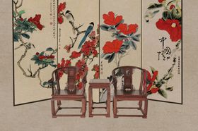中国风水墨山水怀旧工笔梅花
