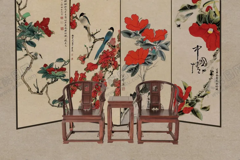 编号：64528006250515275593【酷图网】源文件下载-中国风水墨山水怀旧工笔梅花