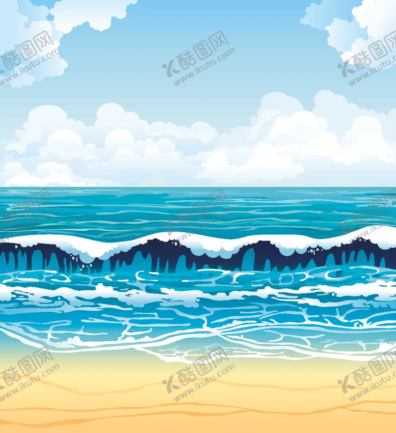编号：57281007060708045972【酷图网】源文件下载-海浪沙滩唯美卡通风景设计旅游素