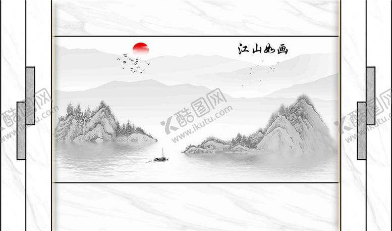 编号：36198302100750173303【酷图网】源文件下载-中式大理石爵士白电视背景墙壁画