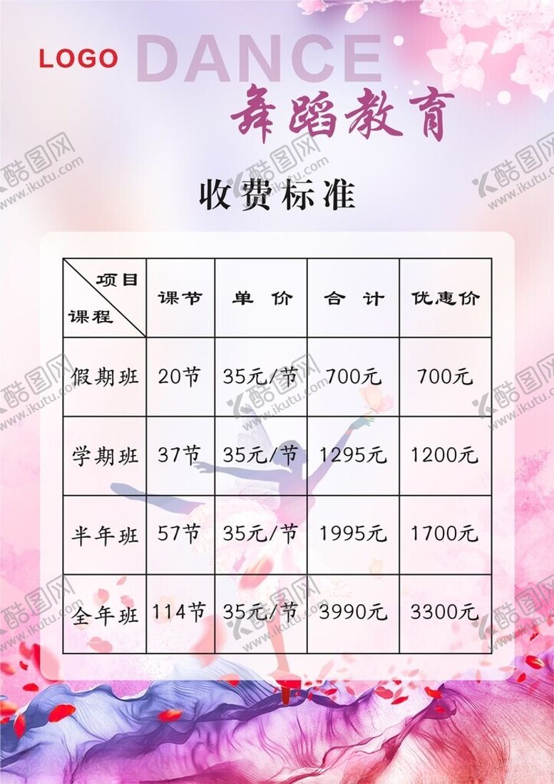编号：99481502030641153171【酷图网】源文件下载-舞蹈培训价目表