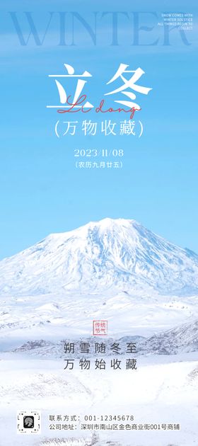 蓝色简约照片冬天立冬节气手机海报