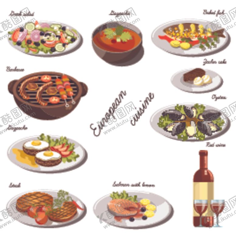 编号：28833409251602521504【酷图网】源文件下载-手绘西餐美食