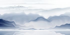 竹子山水意境小船笔墨古风背景