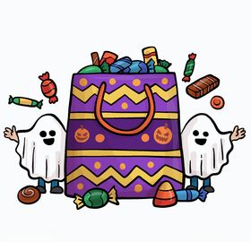 万圣节糖果篮子手绘卡通水彩西方传统日