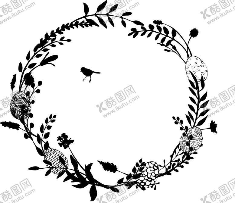 编号：54752307141243436161【酷图网】源文件下载-黑白植物花环