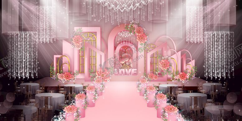 编号：37580602200455346527【酷图网】源文件下载-粉色唯美婚庆婚礼效果图
