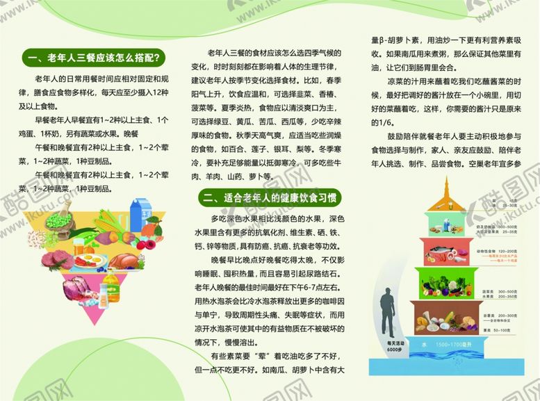 编号：81558301201858591815【酷图网】源文件下载-两折三页营养膳食老年人健康