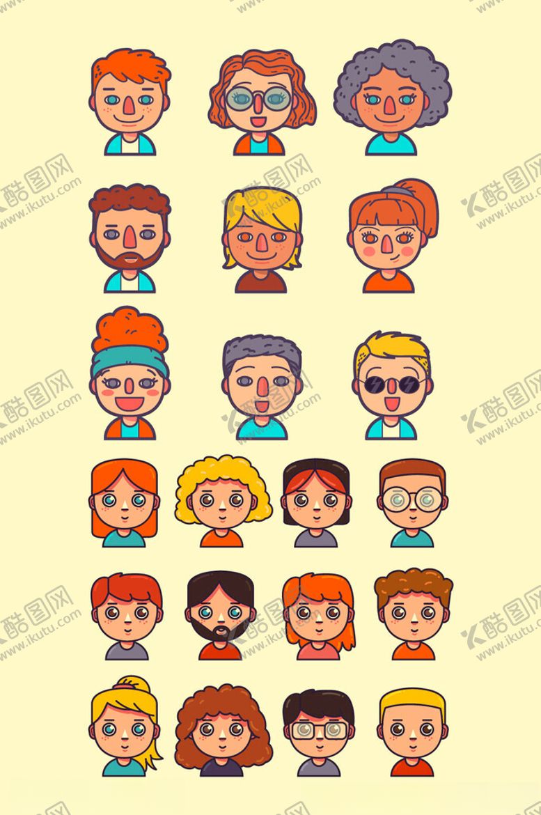 编号：65727002270437124694【酷图网】源文件下载-可爱大头插画元素