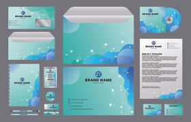 蓝绿色系办公文具设计套装