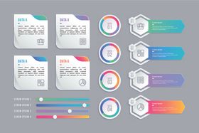 多彩文件与图表UI元素集