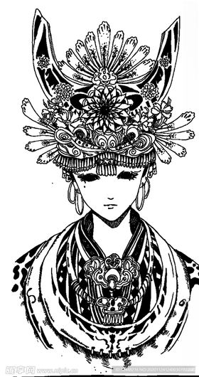 苗族少女线稿