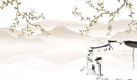 花鸟画马头墙背景墙