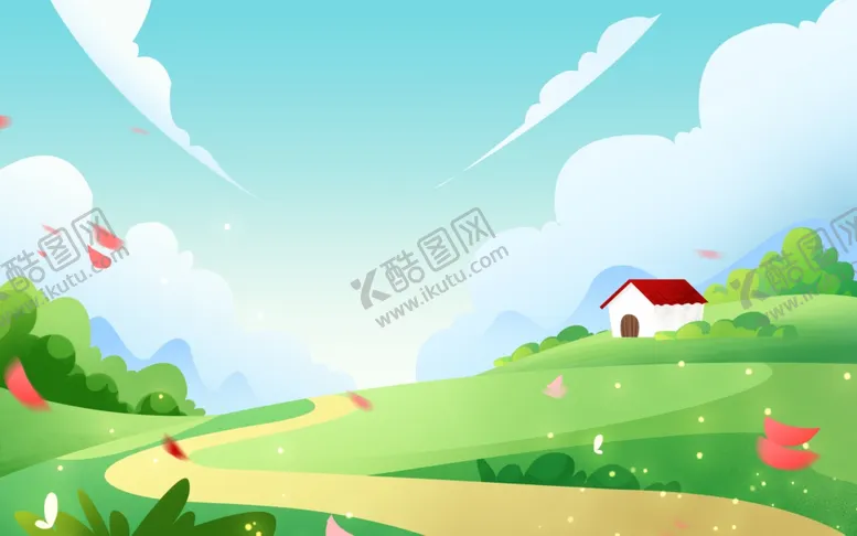 编号：93101302210219434602【酷图网】源文件下载-蓝色天空远景草地插画