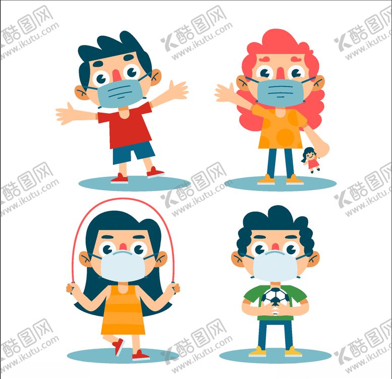 编号：96694507041151229238【酷图网】源文件下载-戴口罩的儿童矢量图