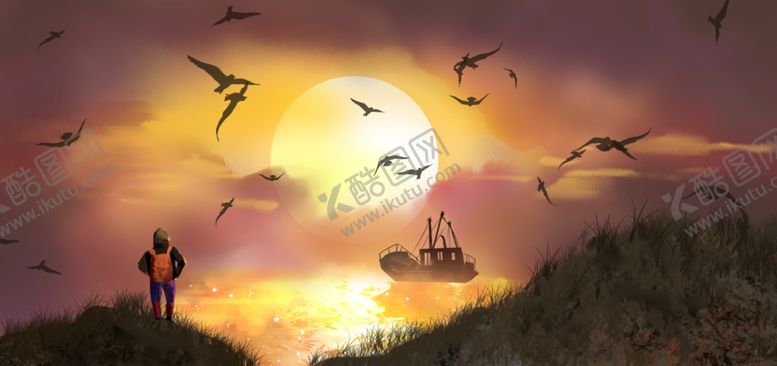 编号：69181407022355397195【酷图网】源文件下载-悬崖海边人物插画背景素材