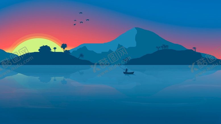 编号：49573810081816395984【酷图网】源文件下载-蓝色山峰风景画