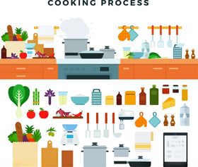 厨房烹饪过程中的多样物品