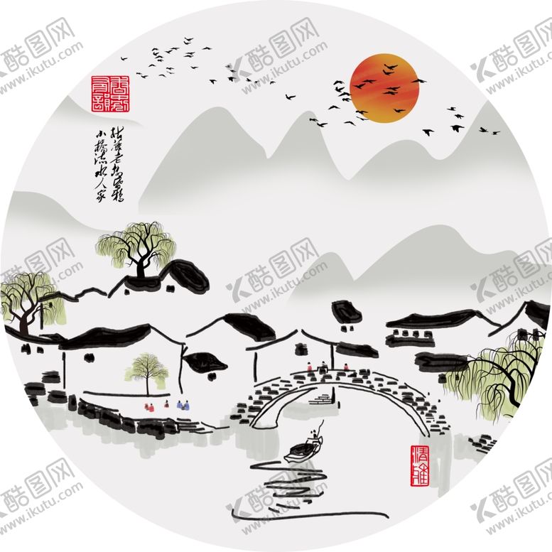 编号：94442803261922213074【酷图网】源文件下载-新中式圆形装饰画