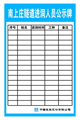 隧道进洞人员公示牌