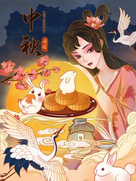 中秋嫦娥玉兔插画