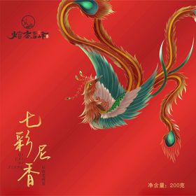 红色背景上的华丽凤凰图案